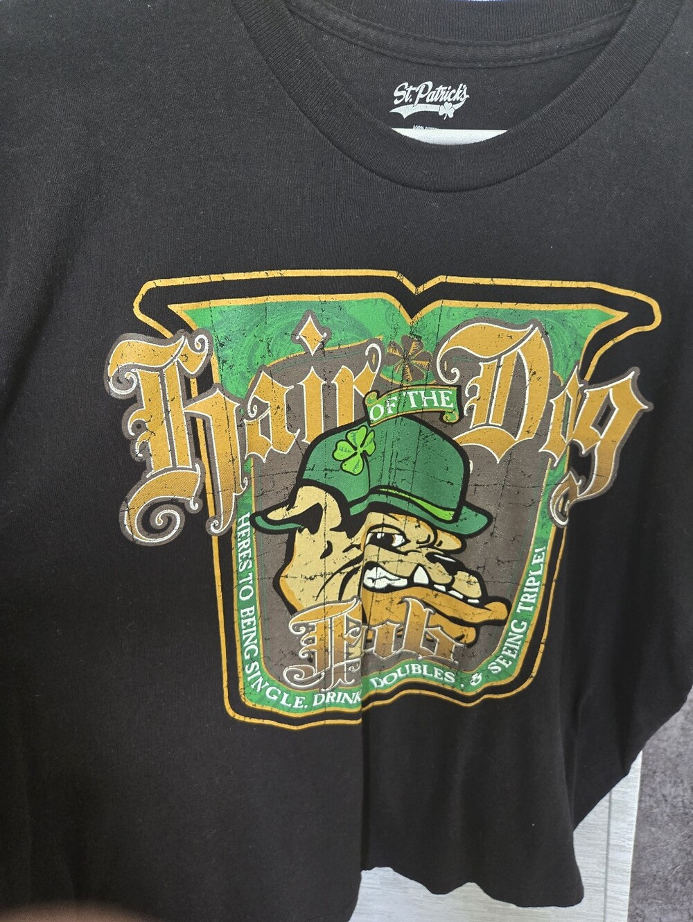 St. Patrick's 'Hair of the Dog' Graphic Tee - Black with Green & Gold Print